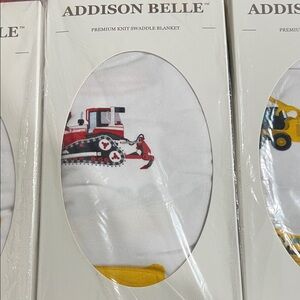 Premium Knit Swaddle Blanket - White with Red and Yellow Construction Design